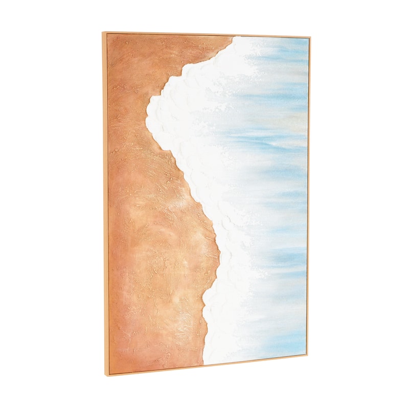 Canvas Landscape Abstract Ocean Wave Living Room Framed Wall Art - Blue - Roche River Decor