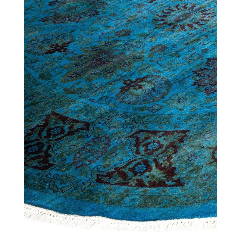 Overton Hand Knotted Wool Vintage Inspired Modern Contemporary Overdyed Blue Round Area Rug - 6' 1" x 6' 1"