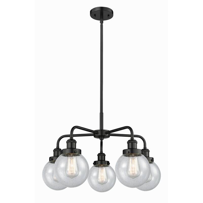 Innovations Lighting Beacon - 5 Light 24" Stem Hung Chandelier - Seedy/Matte Black
