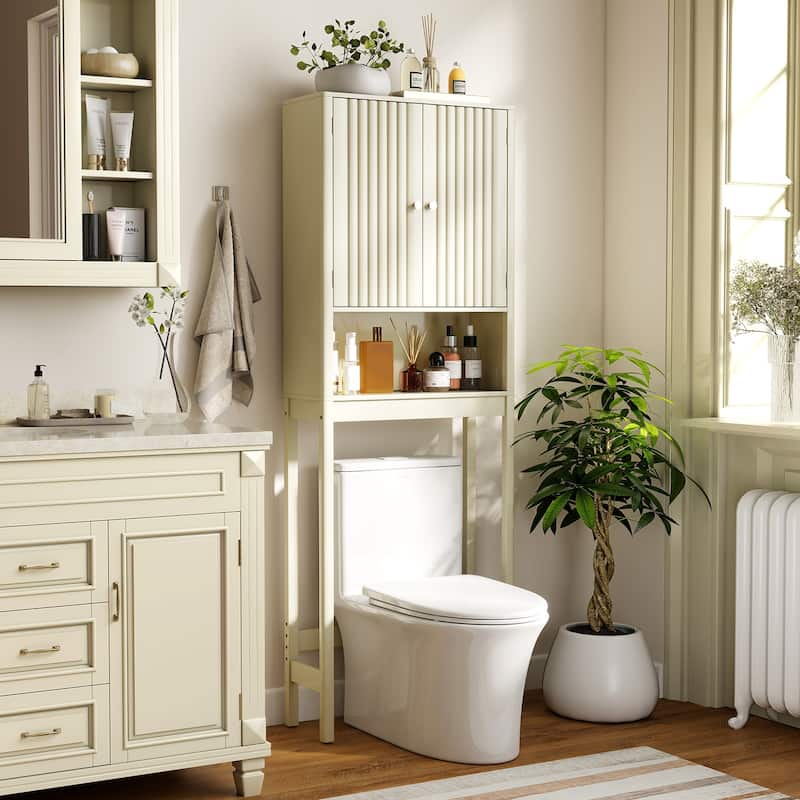 Gymax 66'' Over the Toilet Storage Cabinet w/Fluted Doors Adjustable
