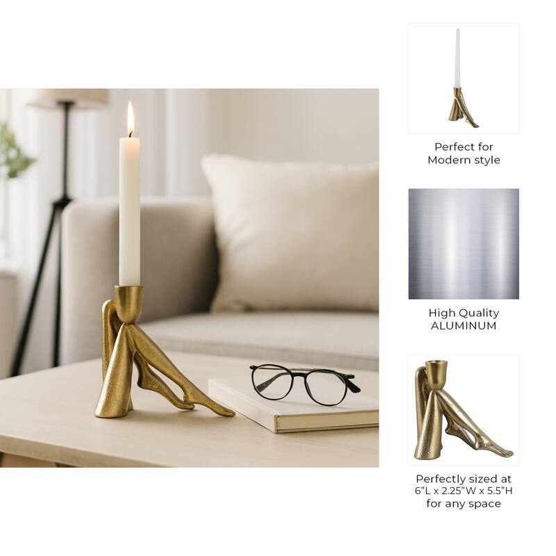 Metal Bent Legs Modern Taper Candle Holder - Gold
