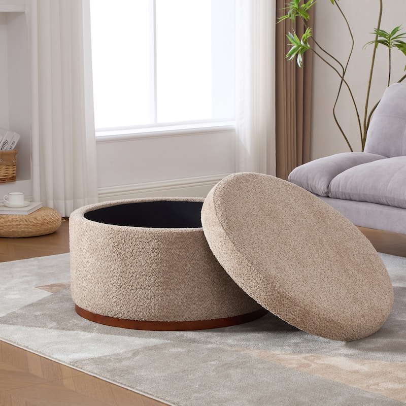 Christopher Knight Home - Rowan Modern Round Upholstered Storage Ottoman with Wood Base