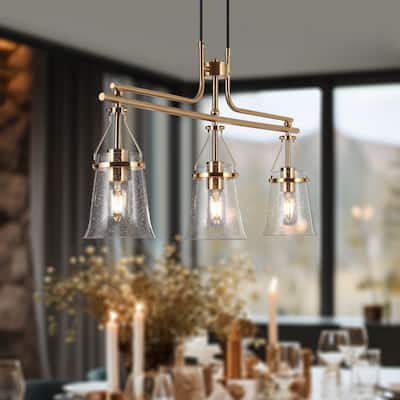 Haye Modern Gold 3-Light Chandelier Linear Island Lights for Dining Room - W33" x L5.5" x H17"