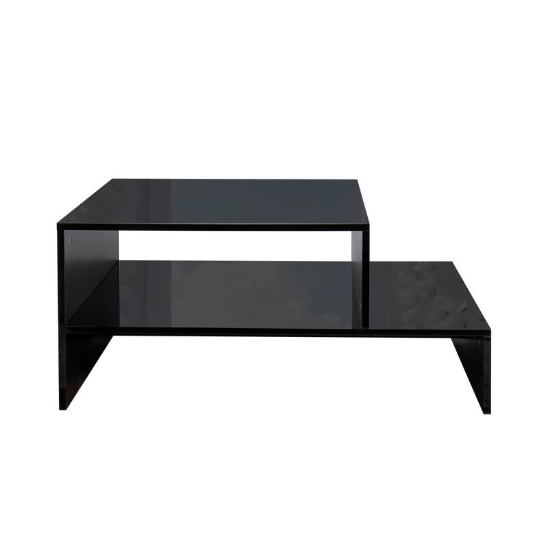 Roomfitters Modern Coffee Table with Open Storage Shelf, Unique Architectural Design Living Room Center Table