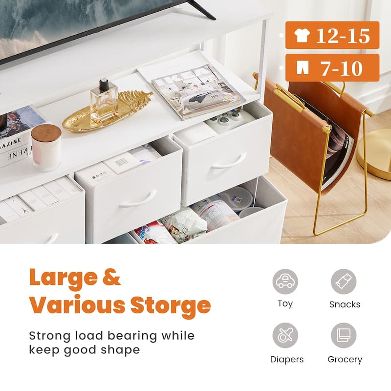 CoolArea 5-Drawer Dresser, Fabric Chest Storage Tower with Wooden Top and Open Shelf