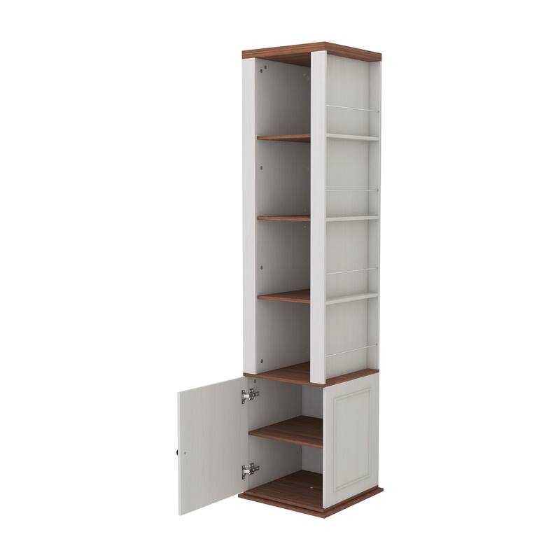 360°Rotating Storage Cabinet with Full-Length Mirror,total of 8 open shelves on both sides,One Side Hooks,1 Door with a Shelve