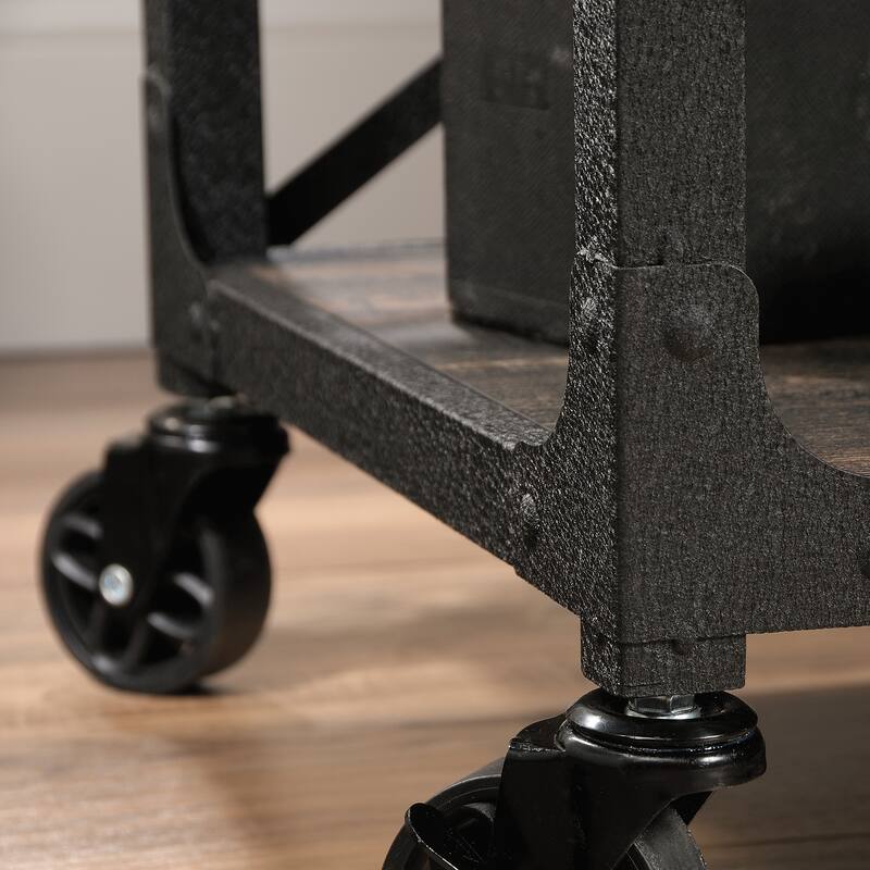 Wood Industrial Side Table with Smooth-Glide Drawers and Open Shelf, Brown - 22.44" L x 21.65" W x 23.11" H