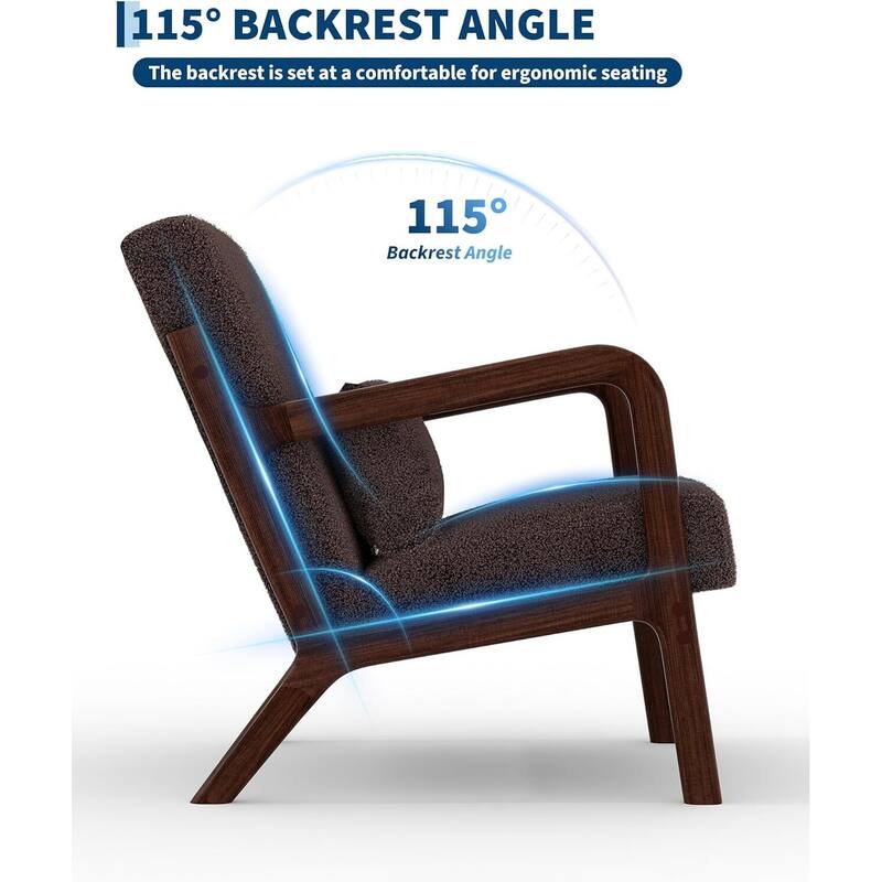 Modern Sherpa Accent Sofa Chair, Lounge Armchair with Lumbar Pillow for Living Room, Bedroom