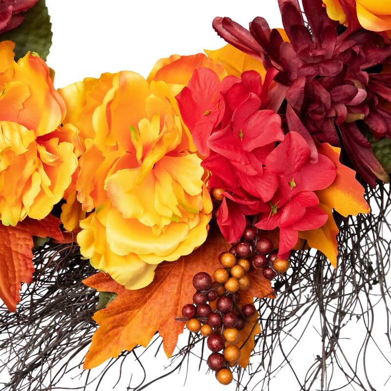 Peony and Mum Artificial Fall Harvest Wreath - 24"