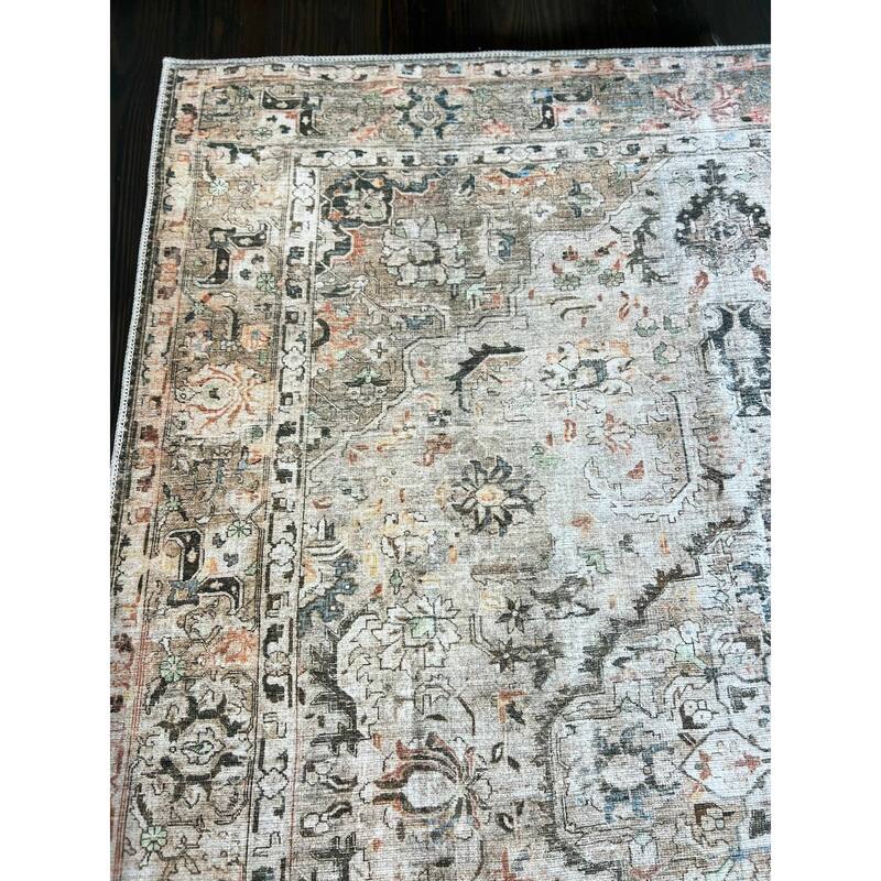 Hauteloom Fatih Living Room, Bedroom Machine Washable Area Rug - Beige, Charcoal, Gray - 2' x 2'11"