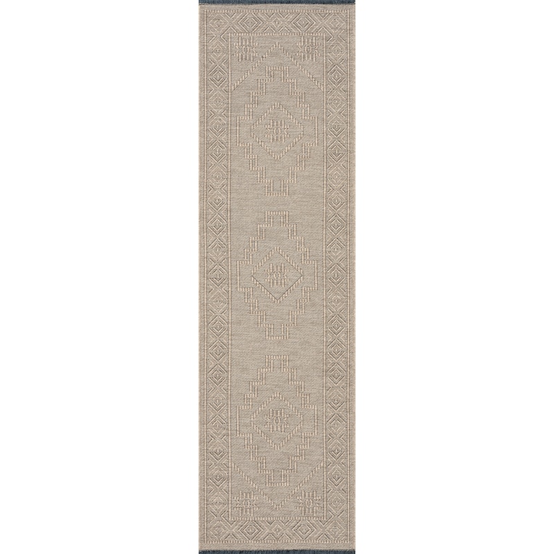 Alameda Solid Color Medallion Machine Washable Indoor Area Rug