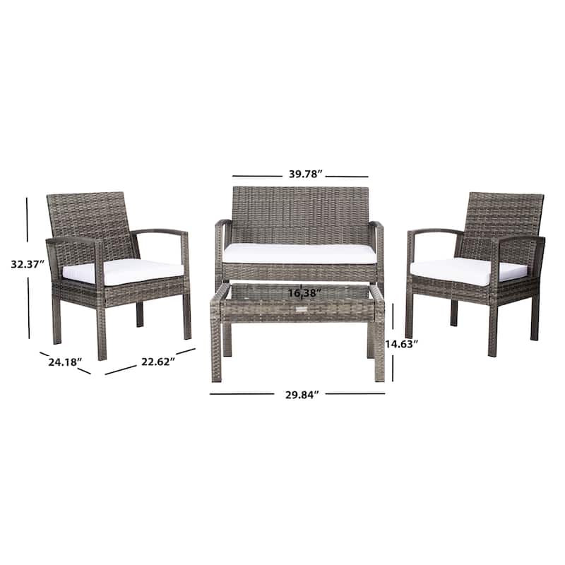 SAFAVIEH Outdoor Bassey 4-Piece Conversation Patio Set. - 39.78" x 24.18" x 32.37"