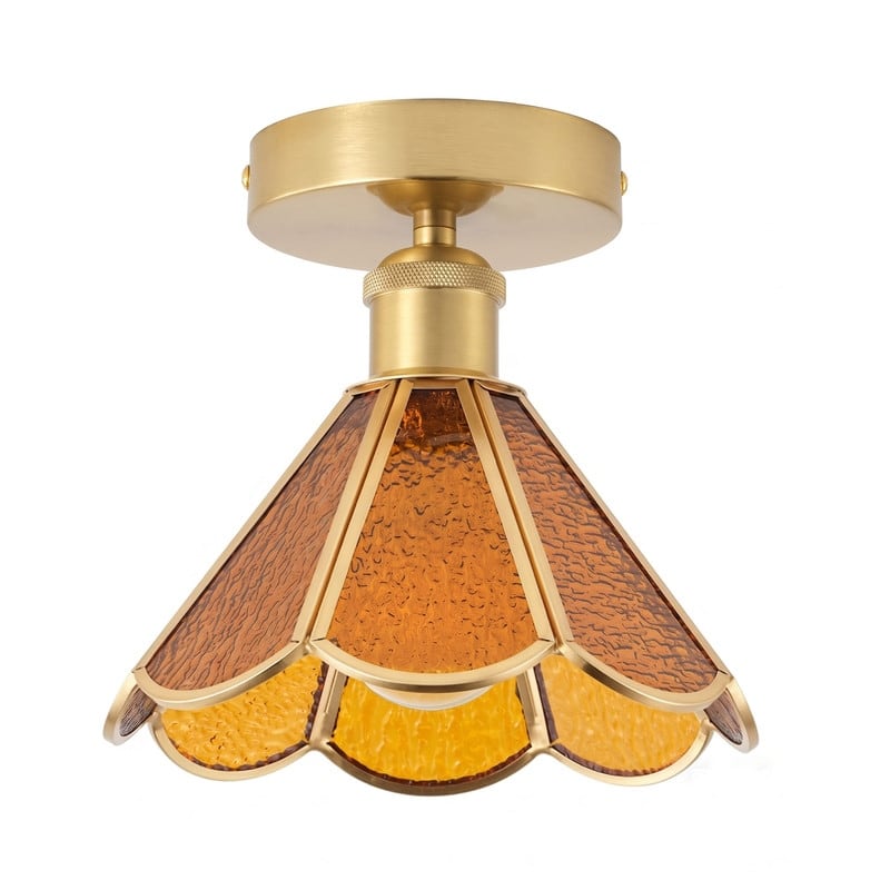 Vintage Semi Flush Mount Ceiling Light with Stained Glass Shade