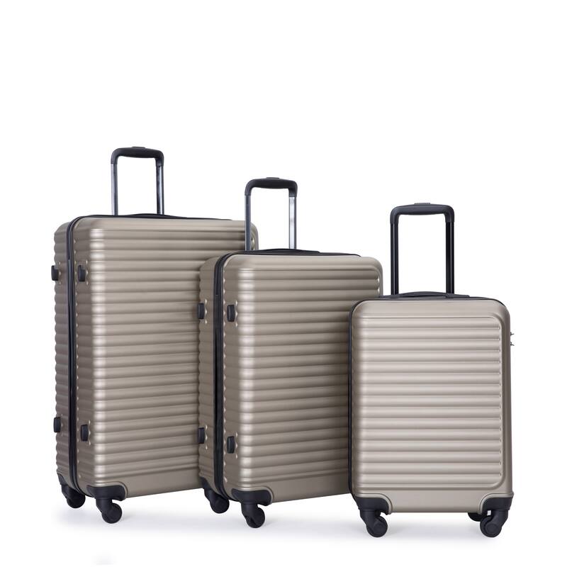 3 Piece ABS Hardside Luggage Sets Spinner Wheels Suitcase with Two Hooks and TSA Lock & Telescoping Handle - Gold