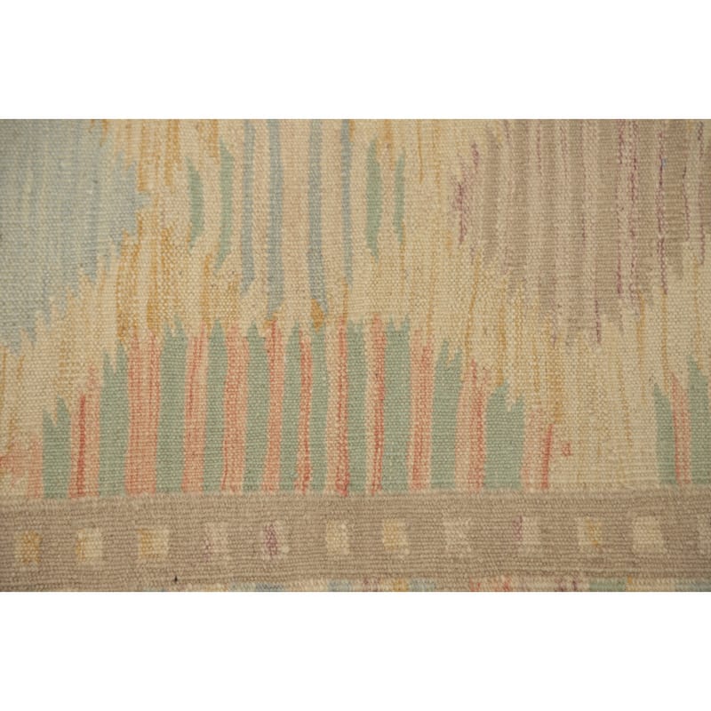 Hand Woven Oriental 100% Wool Carpet Southwestern Tribal Beige & Ivories Kilim Runner Rug - 6' 3'' X 2' 2''
