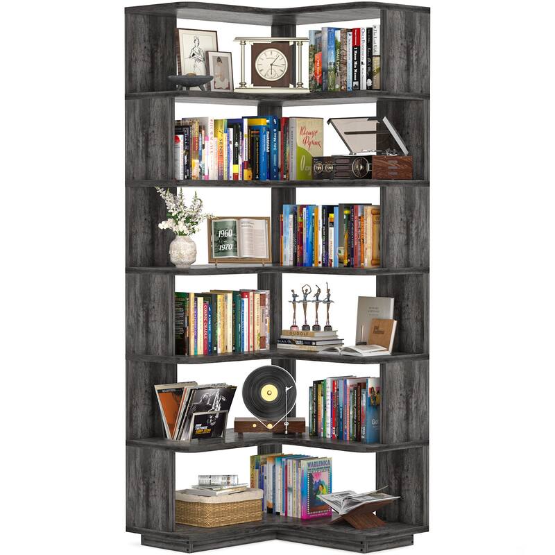 6-Tier Corner Bookcase, Freestanding Display Storage Book Shelf