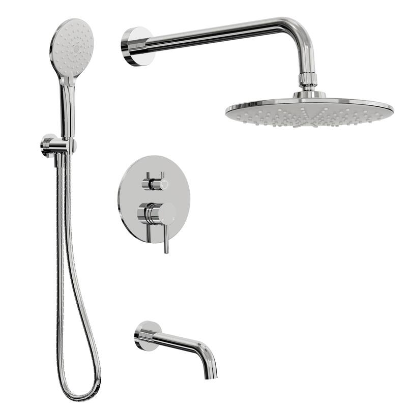 GRANDJOY 10" Shower Head System with Bathtub Shower Faucet and 3-Function Handheld Shower - Chrome