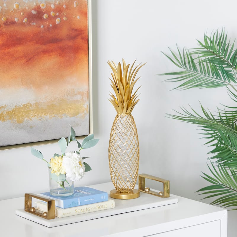 Metal Fruit Pineapple Sculpture - Gold - Roche River Decor - 5"W x 4"L x 16"H