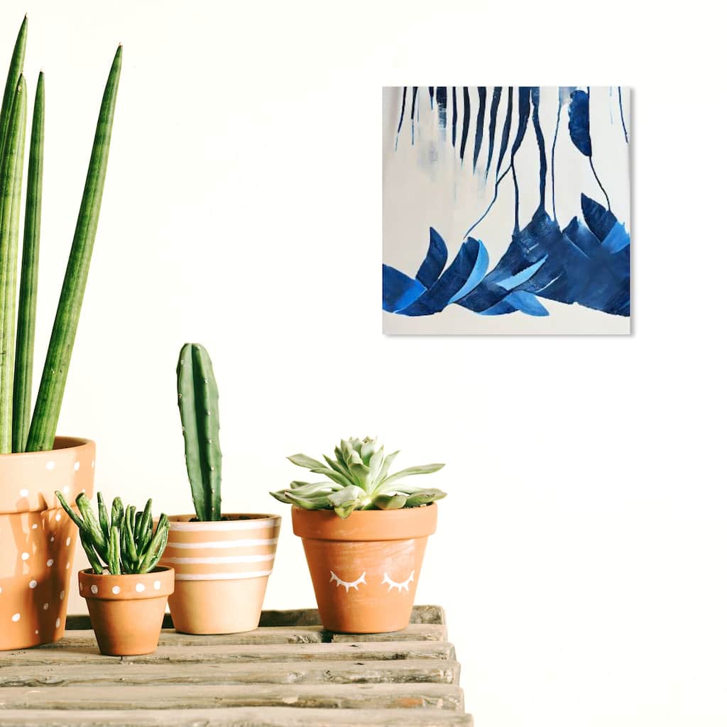 Wynwood Studio Abstract Blue Petal Cascade Blue and Tropical Wall Art Canvas Print