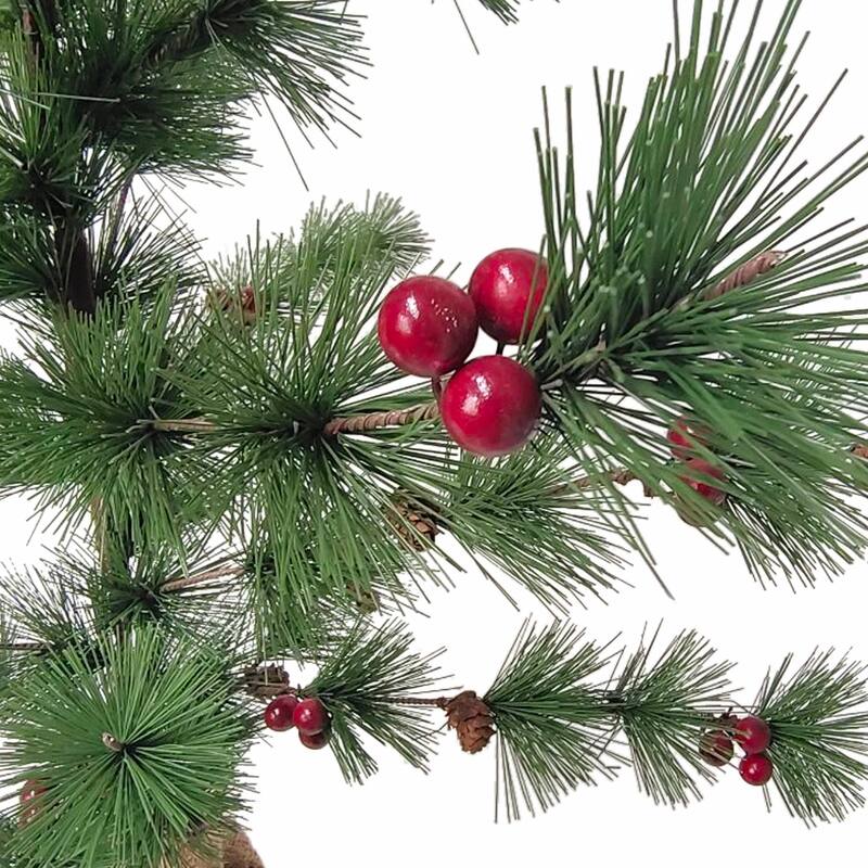 35.25" Winter Berry Pine Tree with Pine Cones in Jute Base Christmas Decoration