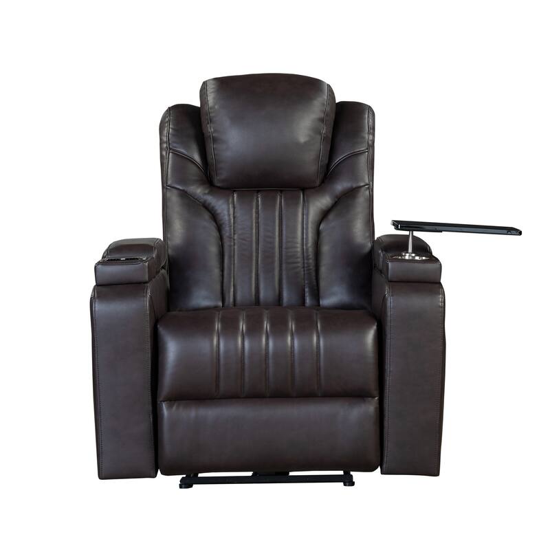 PU Leather Power Recliner Chair with Power Adjustable Headrest, USB Port, Storage Arms, Cup Holder Swivel Tray Table