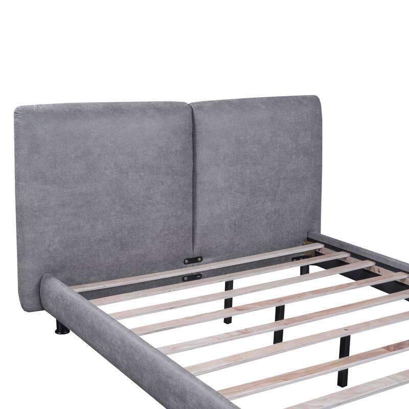 Queen Size Upholstered Bed with Pillow Headboard,Platform Bed Frame with Sturdy Slats