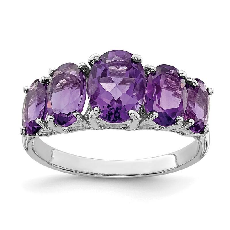 Curata 925 Sterling Silver Polished Open back Rhodium Amethyst Love Heart Ring