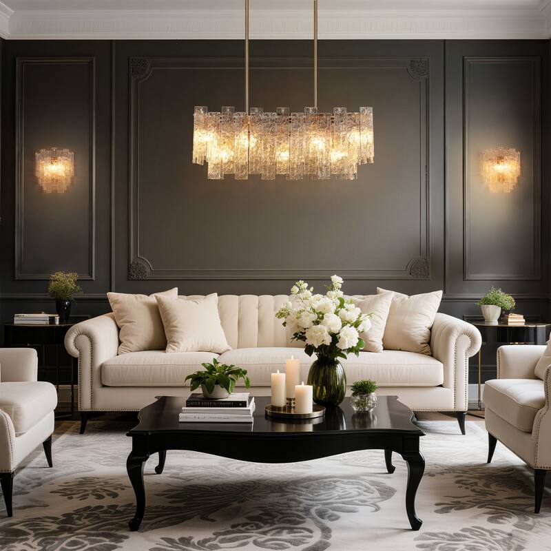 Elver Modern Luxury Gold 7-Light Chandelier Textured Glass Kitchen Island Light - W31" x H12"