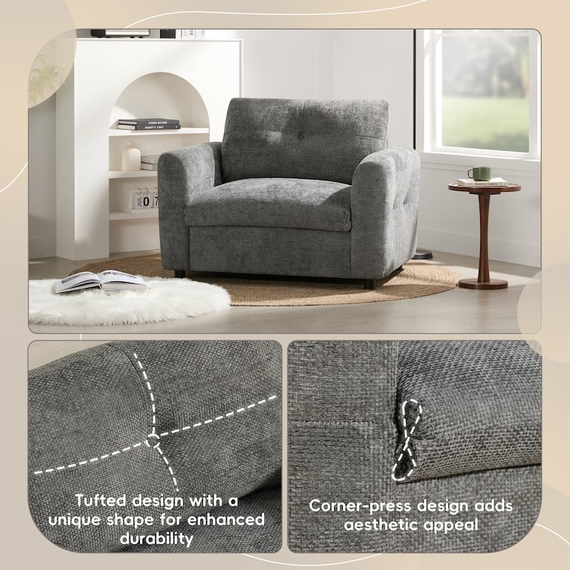 Anmytek Cozy Plush Chenille 42 Inch x 33 Inch Single Armchair Wide Seat with Dual-port Charger Tufted Design