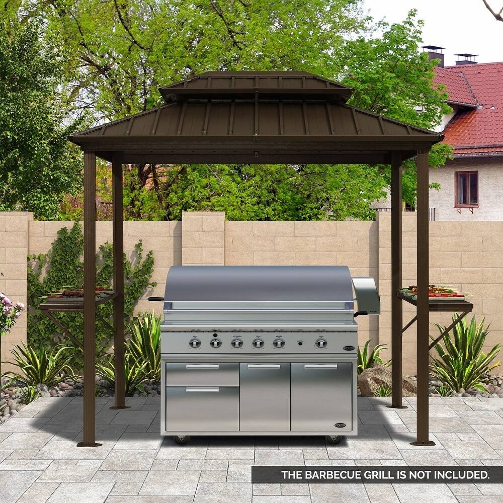 PURPLE LEAF 6ft x 8ft Hardtop Grill Gazebo Galvanized Steel Roof Outdoor BBQ Canopy, Bulbs included