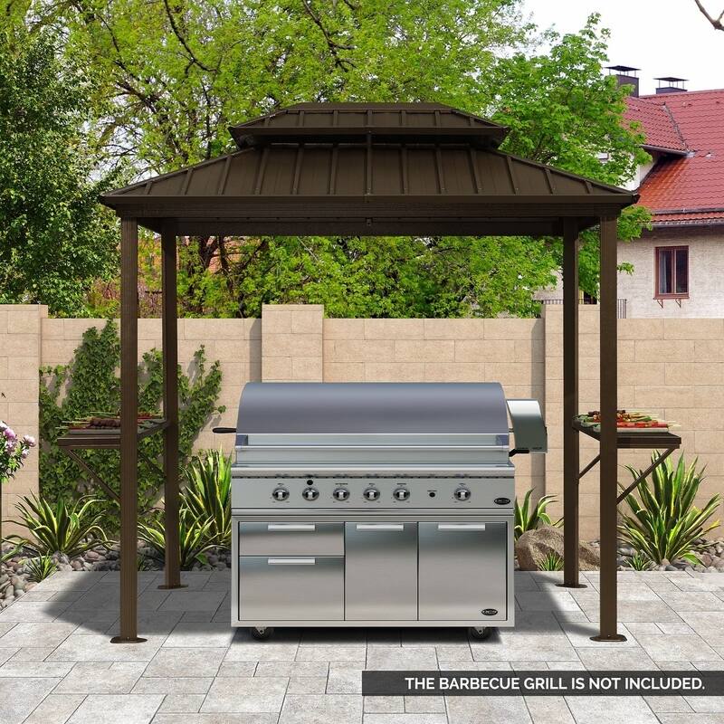 PURPLE LEAF Hardtop Grill Gazebo Galvanized Steel Roof Outdoor BBQ Canopy with Ceiling Hook and Shelves