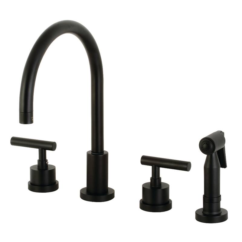 Kingston Brass Manhattan Deck Mount Widespread Kitchen Faucet with Brass Sprayer - Matte Black