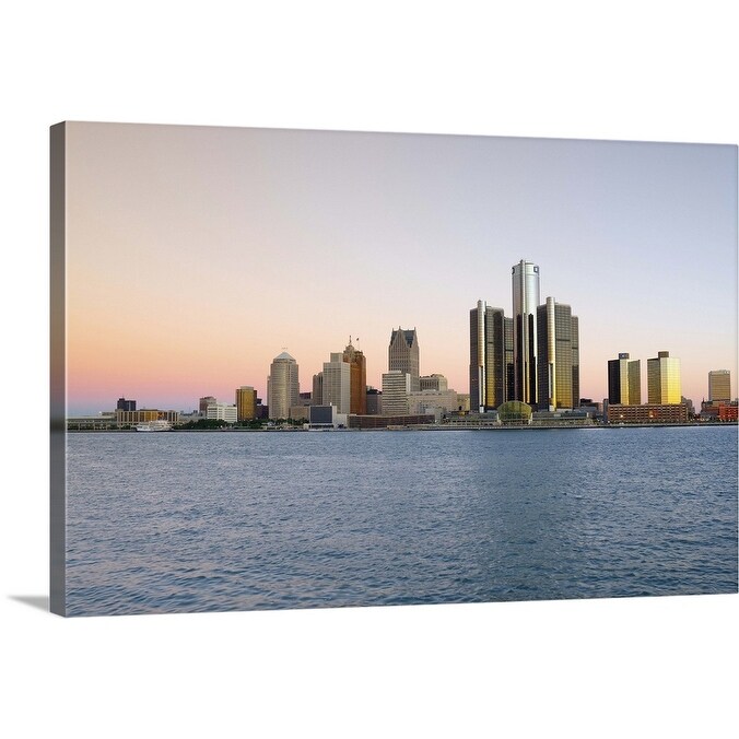 Shop Michigan Detroit Skyline With General Motors Hq Renaissance Center Over Det Canvas Wall Art Overstock 16494032 Includes Hardware 48 X 32