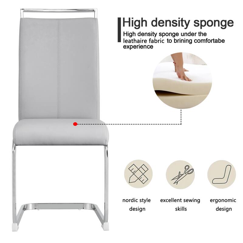 4PCS Dining Chairs,PU Faux Leather High Back Upholstered Side Chair with Chrome Metal Legs