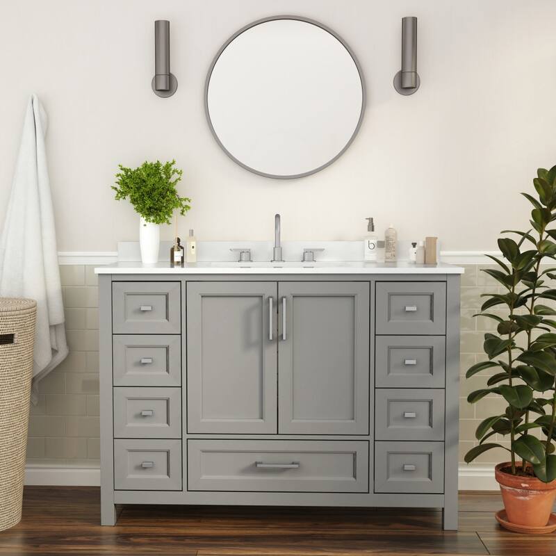 Bathroom Vanity with Sink, Storage Cabinet, and 9 Drawers - 19"D x 48"W x 37.75"H