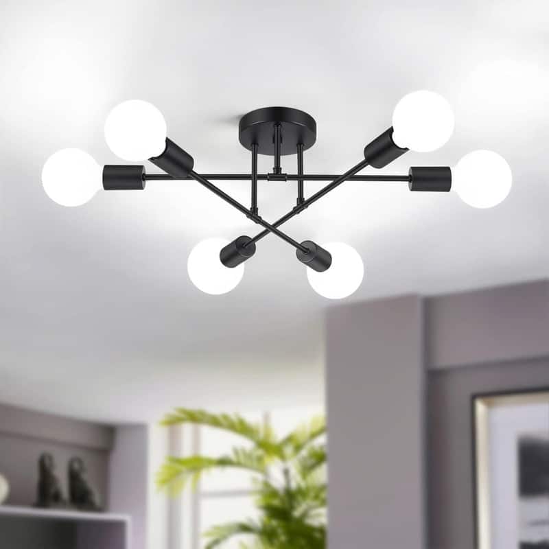 6-Light Industrial Ceiling Lights Fixture - Black