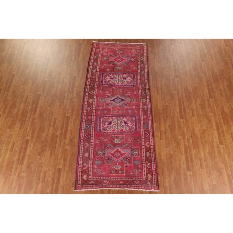 Pink Vintage Ardebil Persian Runner Rug Hand-knotted Wool Carpet - 4'6" x 10'11"