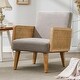 preview thumbnail 1 of 7, Rattan Armrest Fabric Upholstered Accent Chair Chenille-LightGrey