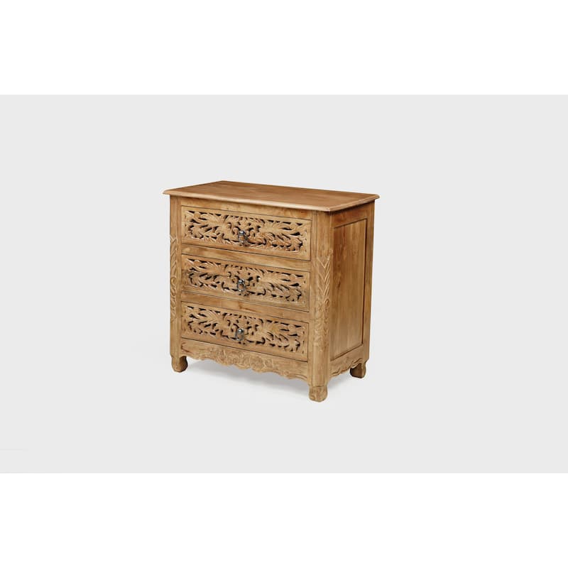 Florence Floral Solid Mango Wood 3-Drawer Nightstand Assembled