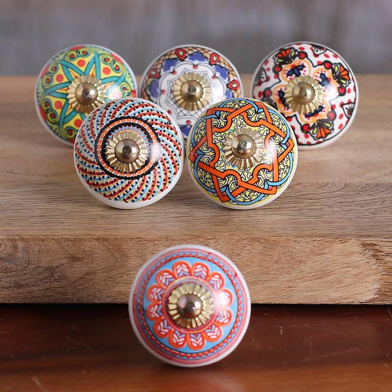 Novica Handmade Moroccan Delight Ceramic Knobs (Set Of 6)