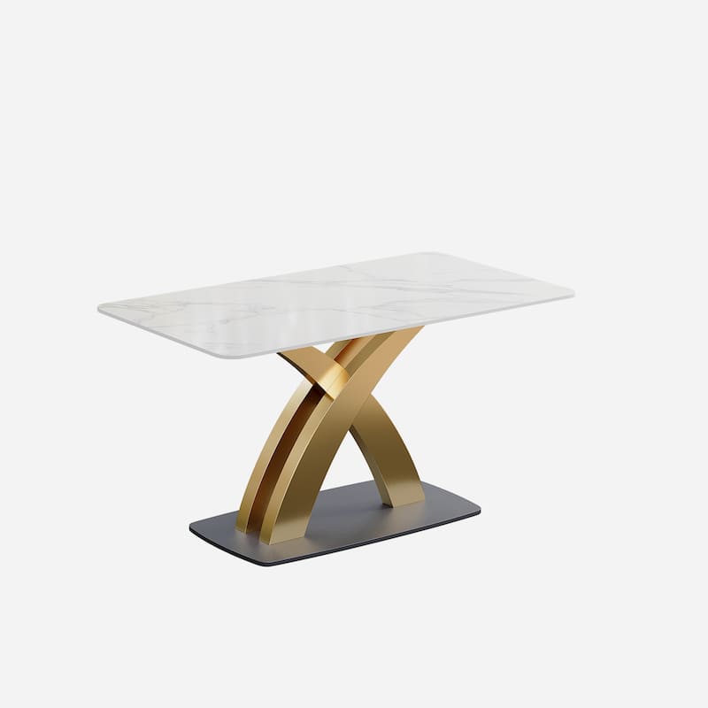 Contemporary White Rectangular Sintered Stone Dining Table Base Dinner Table