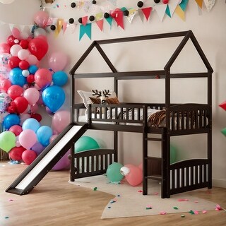 Twin Size Loft Bed House Bed With Slide,Sturdy Construction for Home