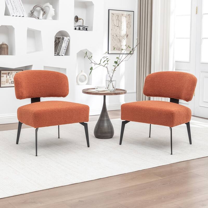 SEYNAR Modern Armless Faux Sherpa Accent Chair with Metal Legs Set of 2 - Orange