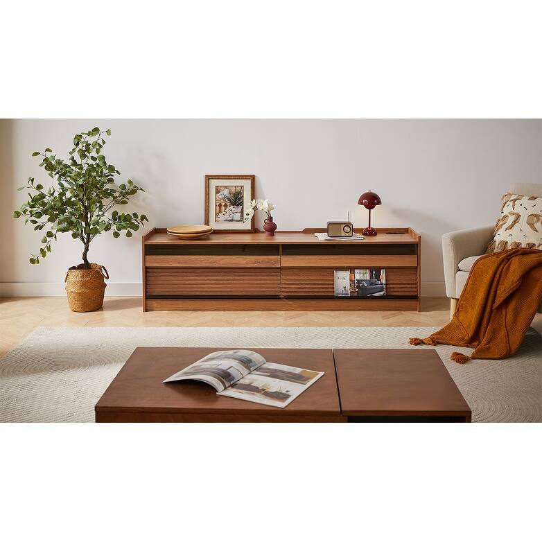 LED TV Stand for TVs up to 80" Wood TV Console with 4 Storage Drawer Media Console Table with Built-in Charging Ports