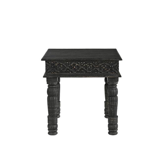 HomeRoots 24" Black Distressed Solid Wood End Table - 24