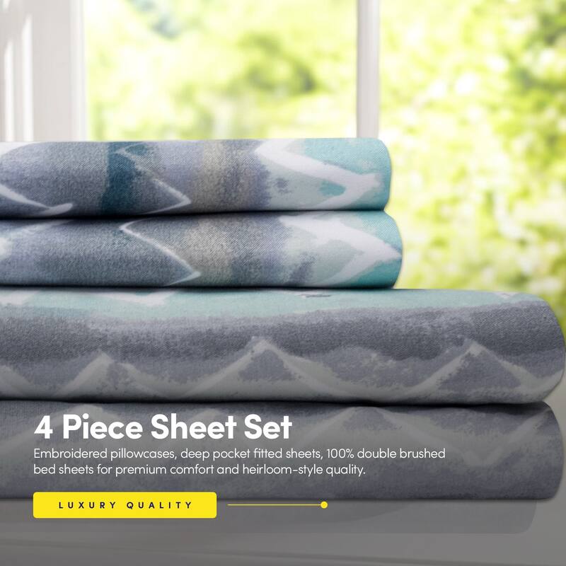 Sweet Home Collection Summerset 4 Piece Printed Sheet Set, Double Brushed Microfiber