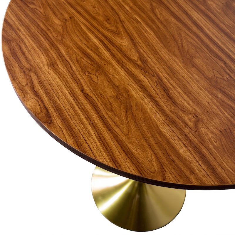 LeisureMod Verve 27" Round Dining Table with MDF Wood TableTop and Brushed Gold Base for Kitchen & Dining Room