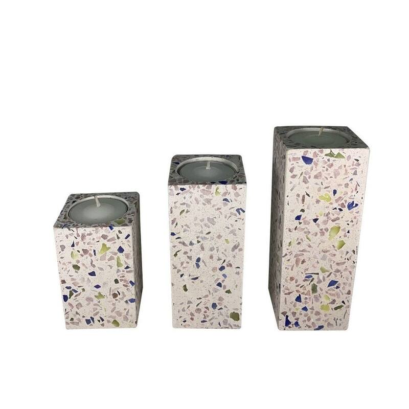 Set of Three Block Candleholders for Tealights in Pink