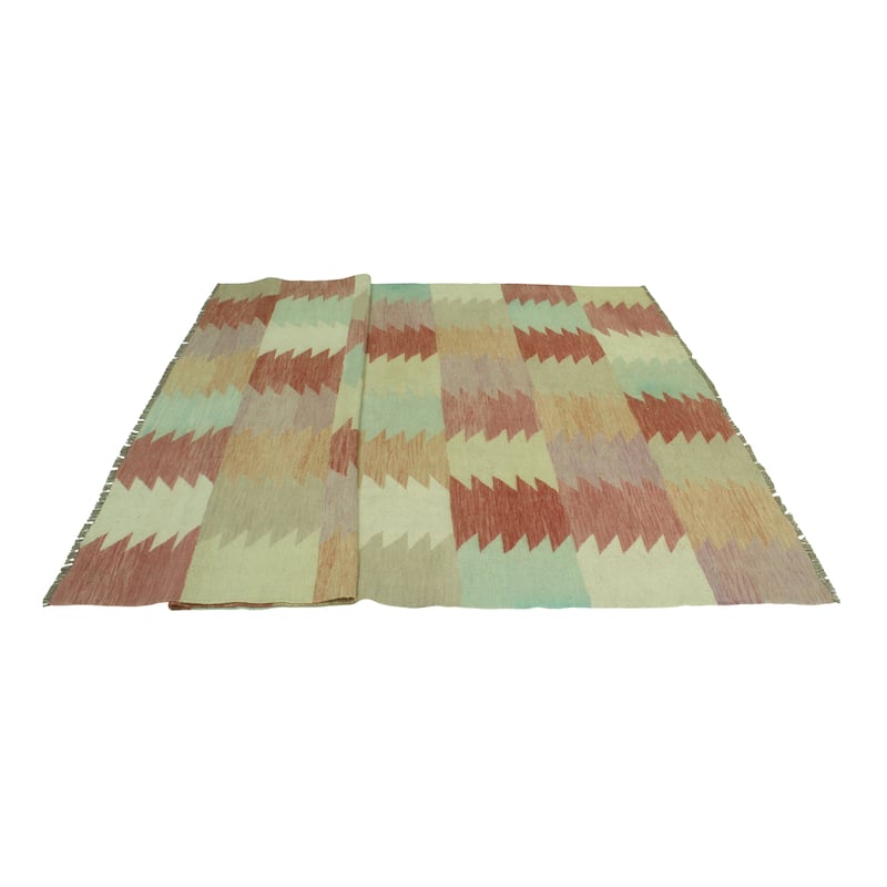 Sun Faded Flatweave Bashshar Red/Beige Rug - 6'5" x 9'9"