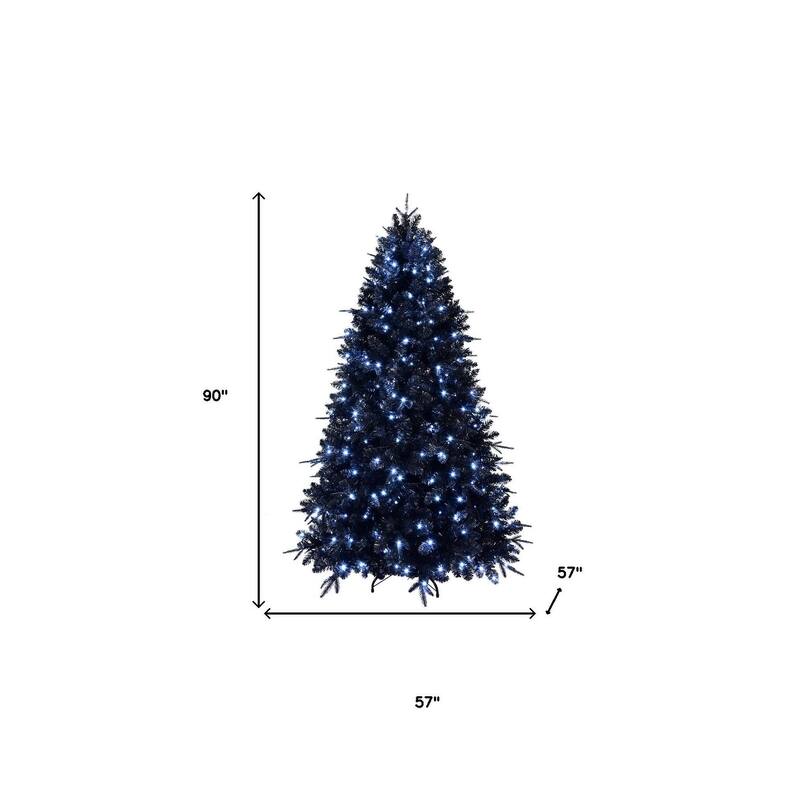 HomeRoots 7.5' Black Pre Lit Full Fir Christmas Tree - 57.00 in. x 90.00 in. x 57.00 in.